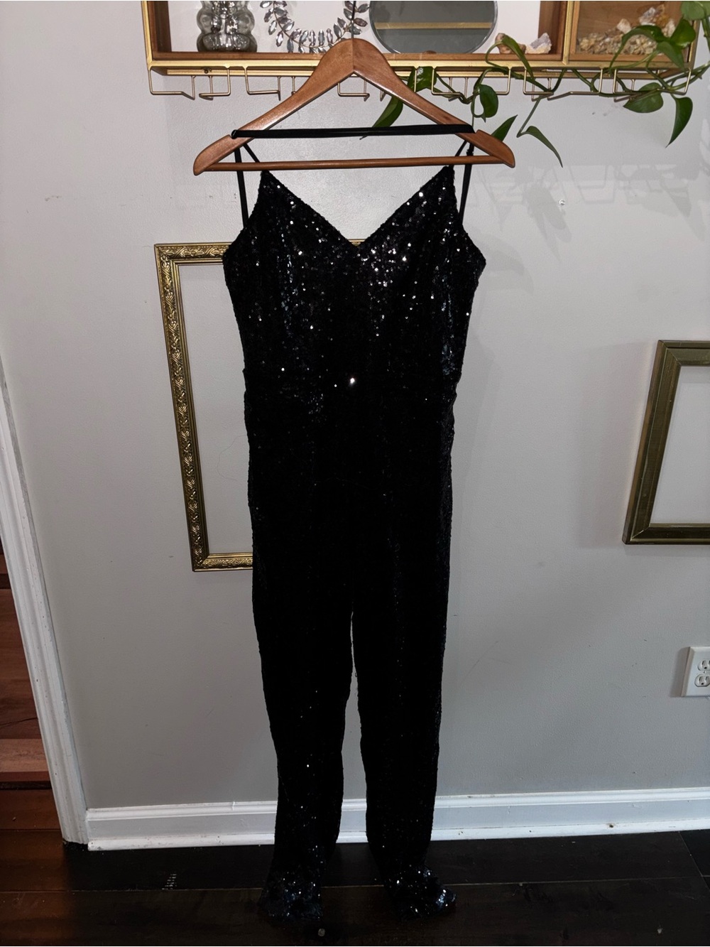 Trac Black Sequin Spaghetti-Strap Jumpsuit